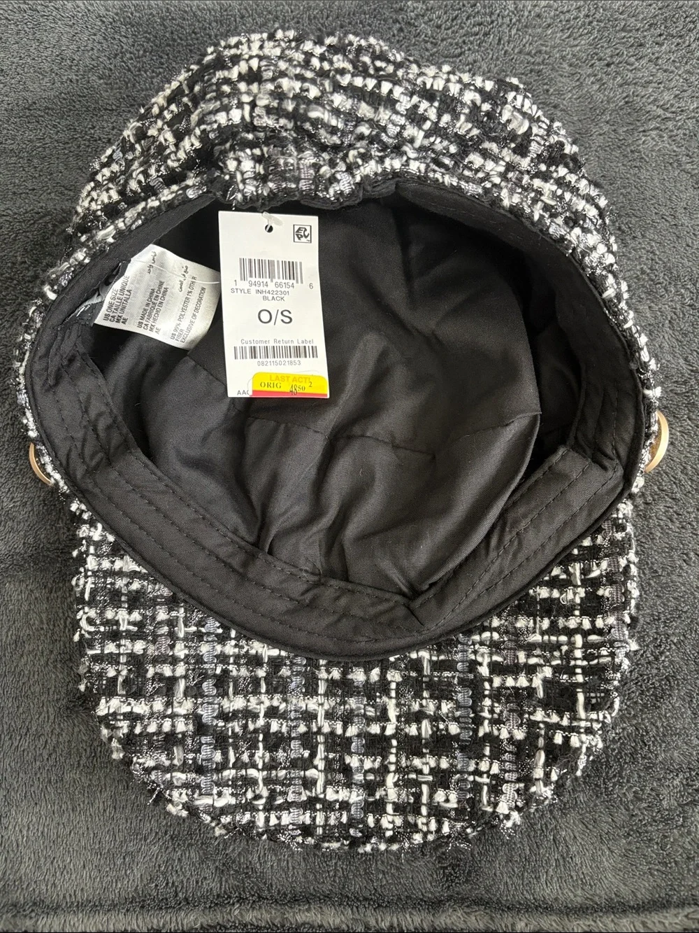 INC International Concepts Black and White Tweed Chain Hat 🧢